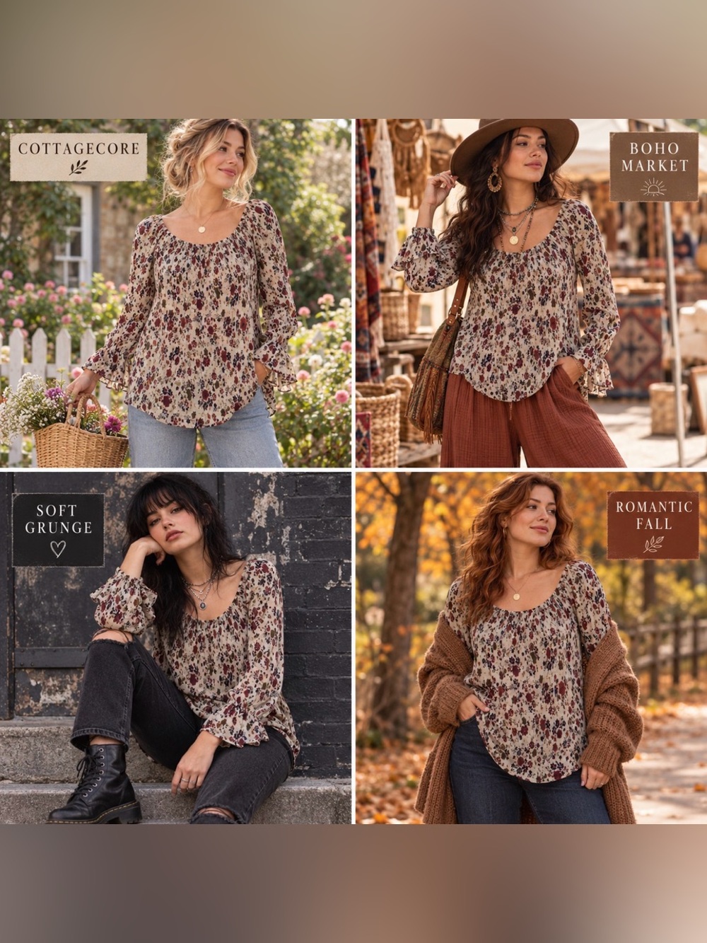 Sweet Wanderer Floral Babydoll Milkmaid Peasant Ruffle‎ Top Women Size M Dainty